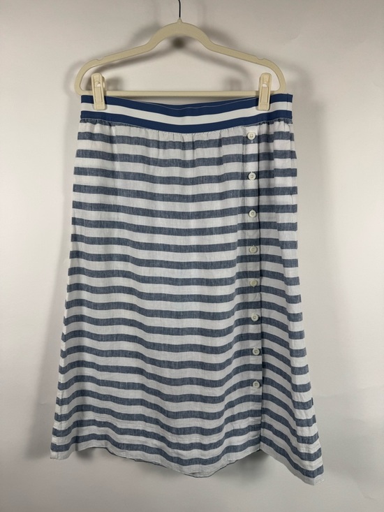 J. Jill Dresses & Skirts - J. Jill Love Linen Seaside Striped Midi Skirt Blue White Button Side Coastal LP
